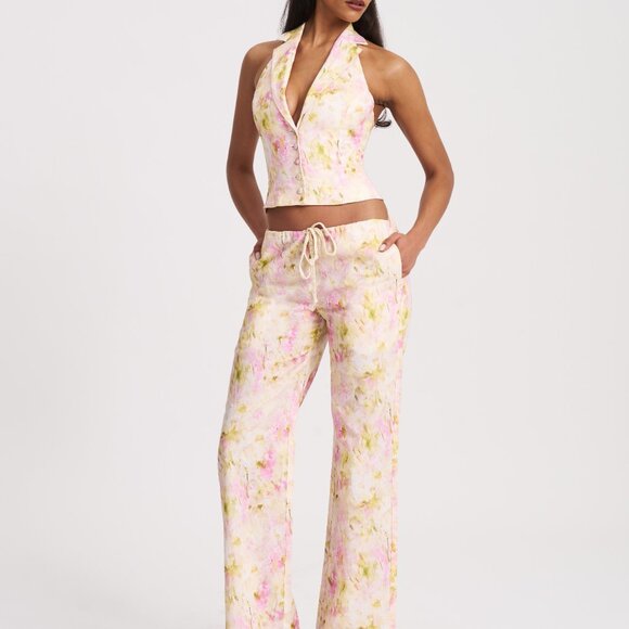 NWT Miss Circle Pink Floral Print Ruched Back Linen Suit Vest - Picture 8 of 17